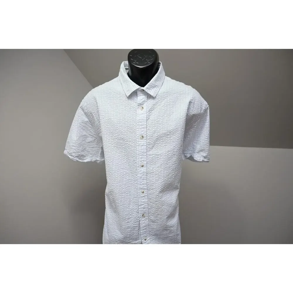 Banana Republic Seersucker Dress Shirt Slim Fit Short Sleeve Button Up Mens‎ 2XL